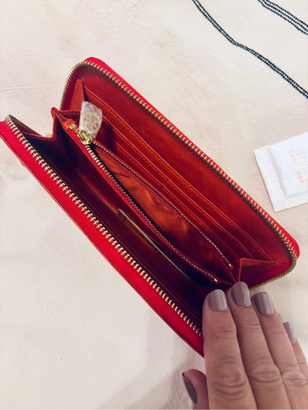 Tory Burch Red Leather Zip Wallet with Gold Logo